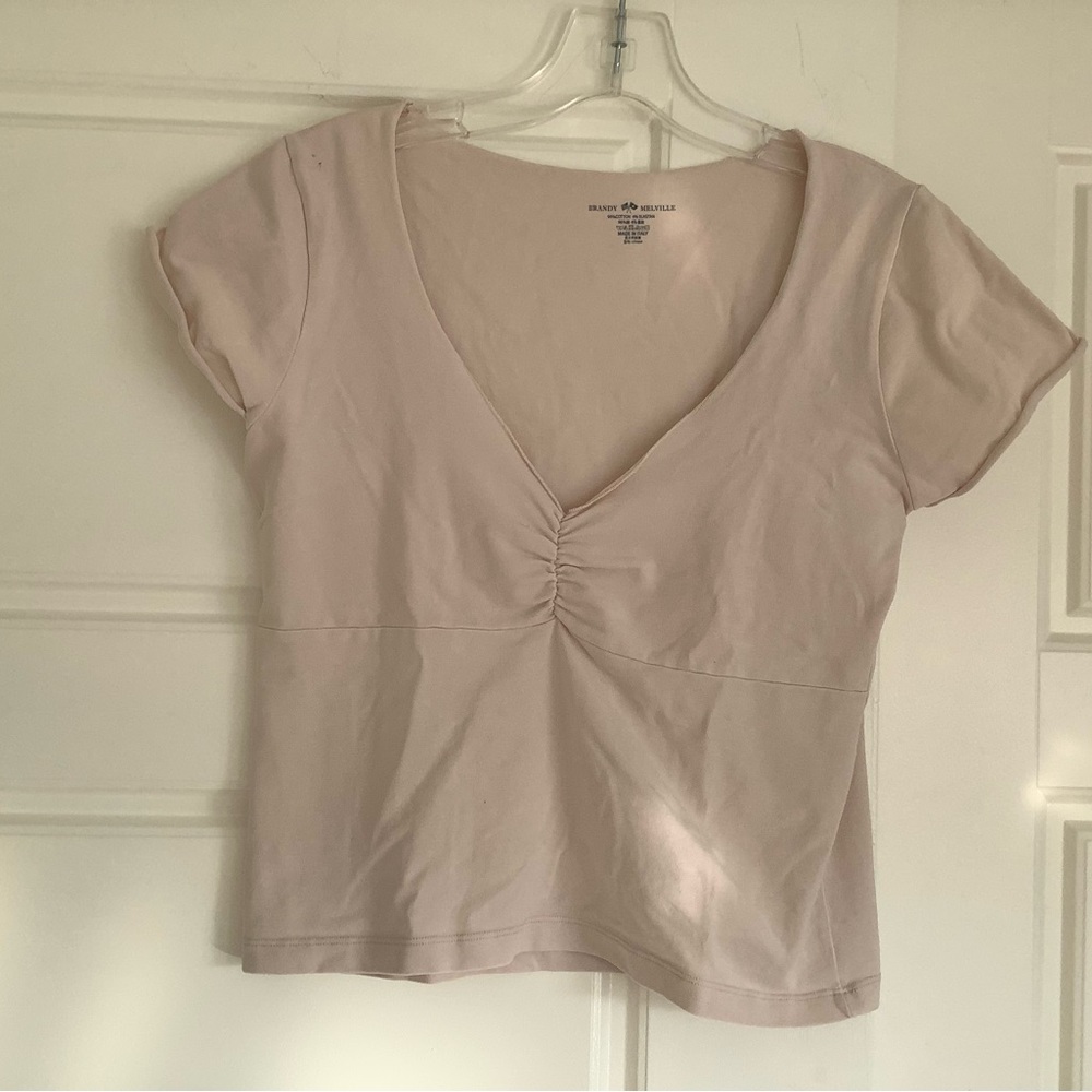 Brandy Melville Ruched V-Neck Top